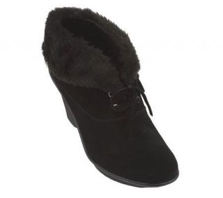 Makowsky Suede Lace up Booties with Faux Fur Trim   A210375