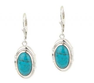 Sterling Elongated Oval Turquoise Lever Back Earrings —