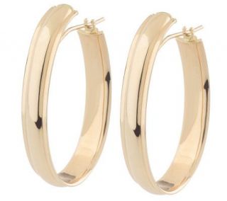 Polished Ribbed Hidden Closure Oval Hoop Earrings, 18K —