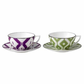 Jasper Conran Kilim Set of 2 Coffee Tea Cups Saucers Purple and