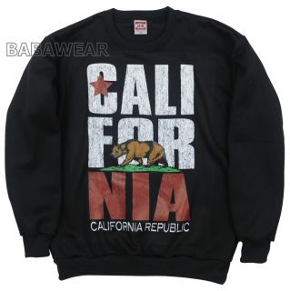California Bear Crew Neck sweat Shirt Black Cali Republic Oversize 5D