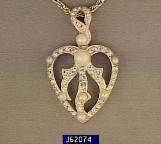 Titanic Crystal & Simulated Pearl Heart Pendant w/Chain —