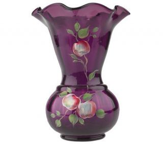 Fenton Art Glass Aubergine Rib Optic Vase —