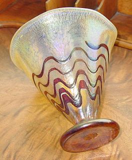 Signed Opal Art Glass Golden Tulip Flutter Vase
