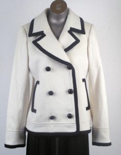 Crew Tipped Peacoat Italian Wool Color Antique White Size 8 Winter