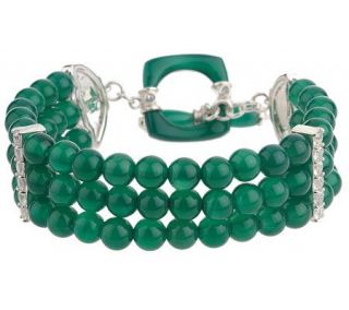 Smithsonian Green Agate & White Topaz Sterling 7 1/4 Bracelet