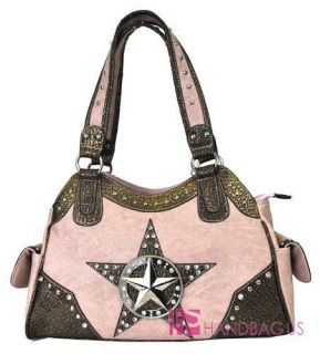 Western Star Stud Rhinestone Croc Purse Handbag Pink