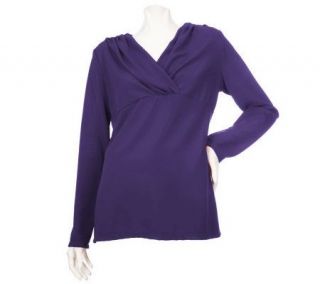 Susan Graver Lustra Knit Wrap Front Top w/Pleated Neck —