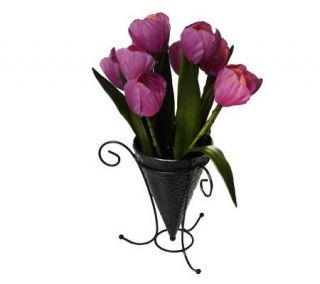 BethlehemLights BatteryOperated 17 Tulips in Metal Vase with Timer