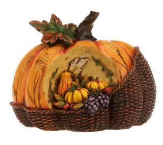Basket Weave Pumpkin with Carved Harvest Accents by Valerie — 