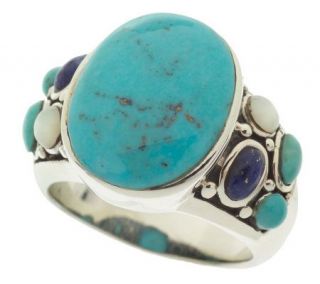 Sterling Bold Turquoise & Multi gemstone Ring —