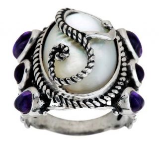 Carolyn Pollack Amethyst & Mother of Pearl Sterling Ring   J279078
