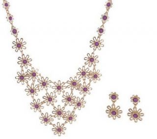 Isaac Mizrahi Live Floral Link Bib Necklace & Earring Set   J146482