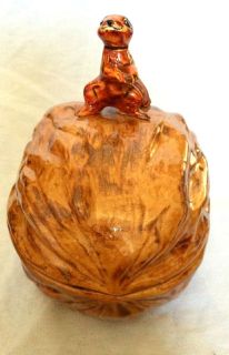  Squirrel On A Walnut Nut Cookie Jar 1980s Arnels Brown Covered Dish
