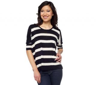 DASH by Kardashian Scoopneck Striped Sweater with Pocket —