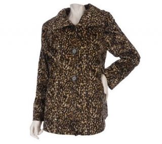 Dennis Basso Animal Printed Faux Fur Coat with Spread Collar
