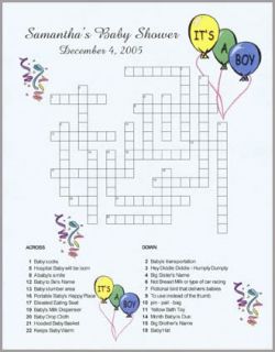 Baby Shower Party Custom Crossword Puzzles Games Favors