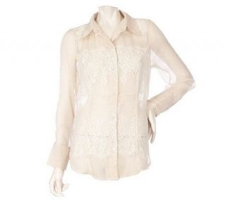 Bradley by Bradley Bayou Button Front Lace and Chiffon Top —