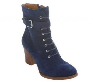 Tignanello Leather or Suede Lace up Ankle Boots w/ Stacked Heel