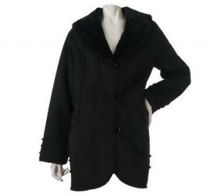 Dennis Basso Shawl Collar Faux Shearling Coat with Button Closure 