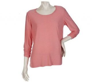Susan Graver Stretch Knit Scoop Neck Top with Metallic Embellishments 