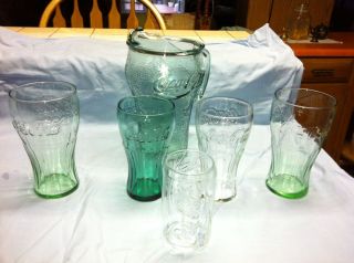 Coke Coca Cola Green Dimpled Glass Pitcher w Ice Lip and Coke Drinking
