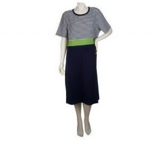 Denim & Co. Short Sleeve Scoop Neck Color Block Striped Dress