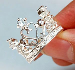 Charm Silver Plated CZ Stone Ladys Crown Ring Size 6 7 8 9 10