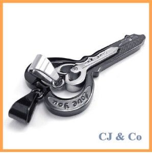 couple of cz s steel heart key pendant necklace