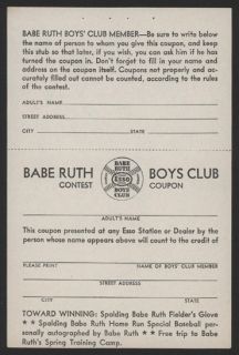 1930s Babe Ruth Boys Club Contest Coupon
