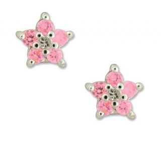 Disney Diamonique Sterling Princess Pink FlowerStud Earrings