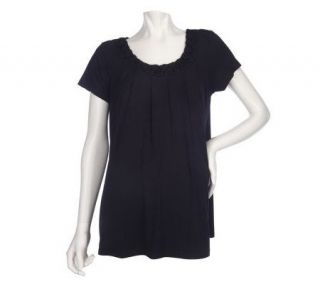 Motto Short Sleeve Scoopneck Knit Tunic With Smocking —