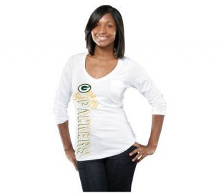 NFL Packers Womens 3/4 Sleeve V Neck T Shirt with Pocket —