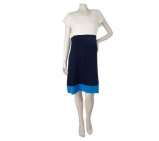 Susan Graver Ponte Knit Cap Sleeve Color Blocked Dress —