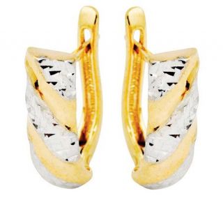 14K Yellow & White Rhodium Diamond cut Oval Hinged Earrings — 