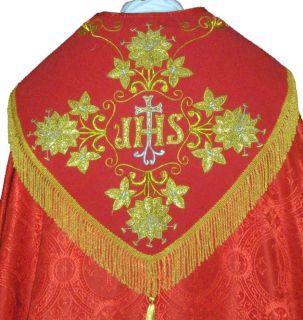 New RED Benediction COPE, Humeral Veil & Stole Set IHS (CVS_D35)