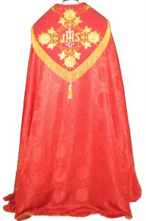 New RED Benediction COPE, Humeral Veil & Stole Set IHS (CVS_D35)