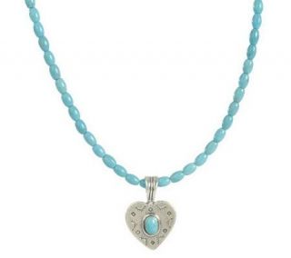 Southwestern Sterling Heart Pendant on Bead Necklace —