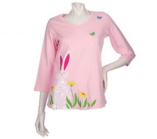 Quacker Factory 3/4 Sleeve Candy Bunny T Shirt —
