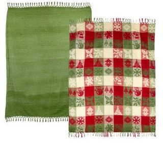 Set of 2 Jacquard and Solid 50x60 Throws w/Fringe Edging —