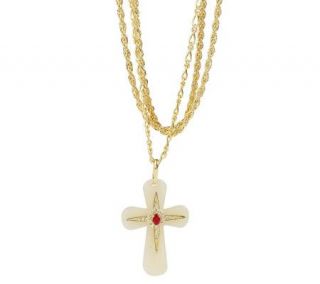 Jacqueline Kennedy Simulated Ruby & Gemstone Cross Necklace   J154893