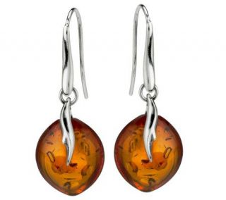 Orange Baltic Amber Leaf Design Sterling Earrings   J268583