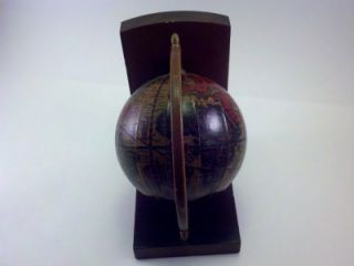 Pair of Vintage Olde World Globe Wood Bookends Italy Antique Old
