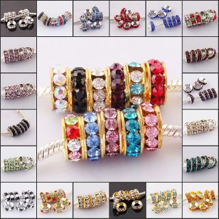 Wholesale Lots 10mm Crystal Findings Charm Big Hole European Beads Fit