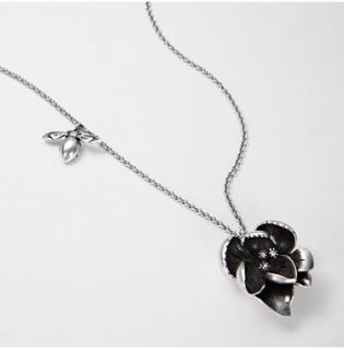  Silver Tone Flower Bee Necklace Crystal Accent New JA3678040