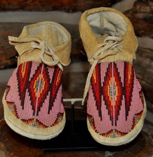 Native American Flathead Indian Smoked Hand Tanned Beaded Moccasins