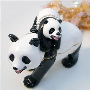 Panda Family Bejeweled Trinket Box w Swarovski Crystal