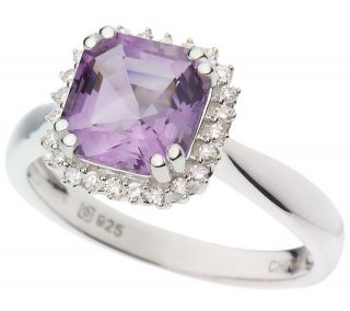 Sterling Asscher Cut Gemstone & 1/10 ct tw Diamond Ring —