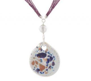 Venetiaurum Murano Glass Disk Pendant w/ 20 Beaded Necklace