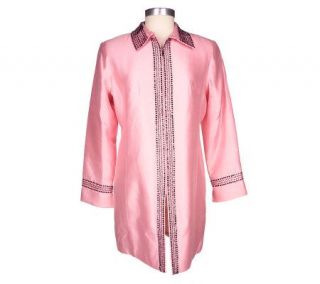 Victor Costa Occasion Beaded Zip Front Silk Tunic —